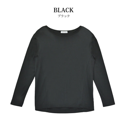 【日本製】 tシャツ レディース 長袖 カットソー ボートネック 軽い イージーケア 綿モダール コットン 無地 ネイビー(FL23SS-0012W-na)
